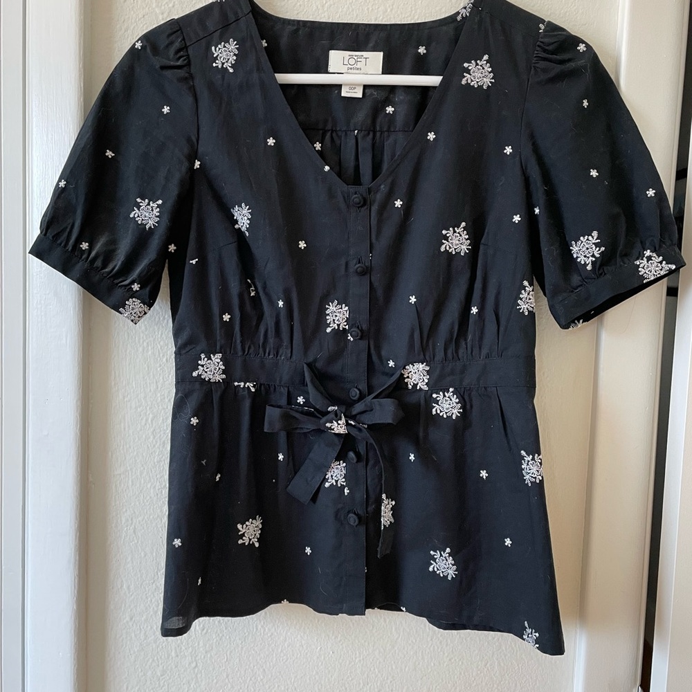 Ann Taylor Loft Petite black button-down top